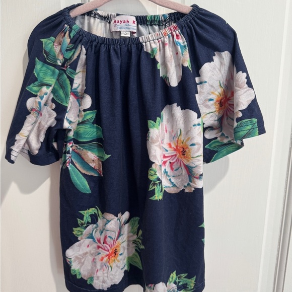 Mayah Kay 2T Girls White & Blue Floral 3/4 Sleeve Top Blouse - Picture 1 of 7